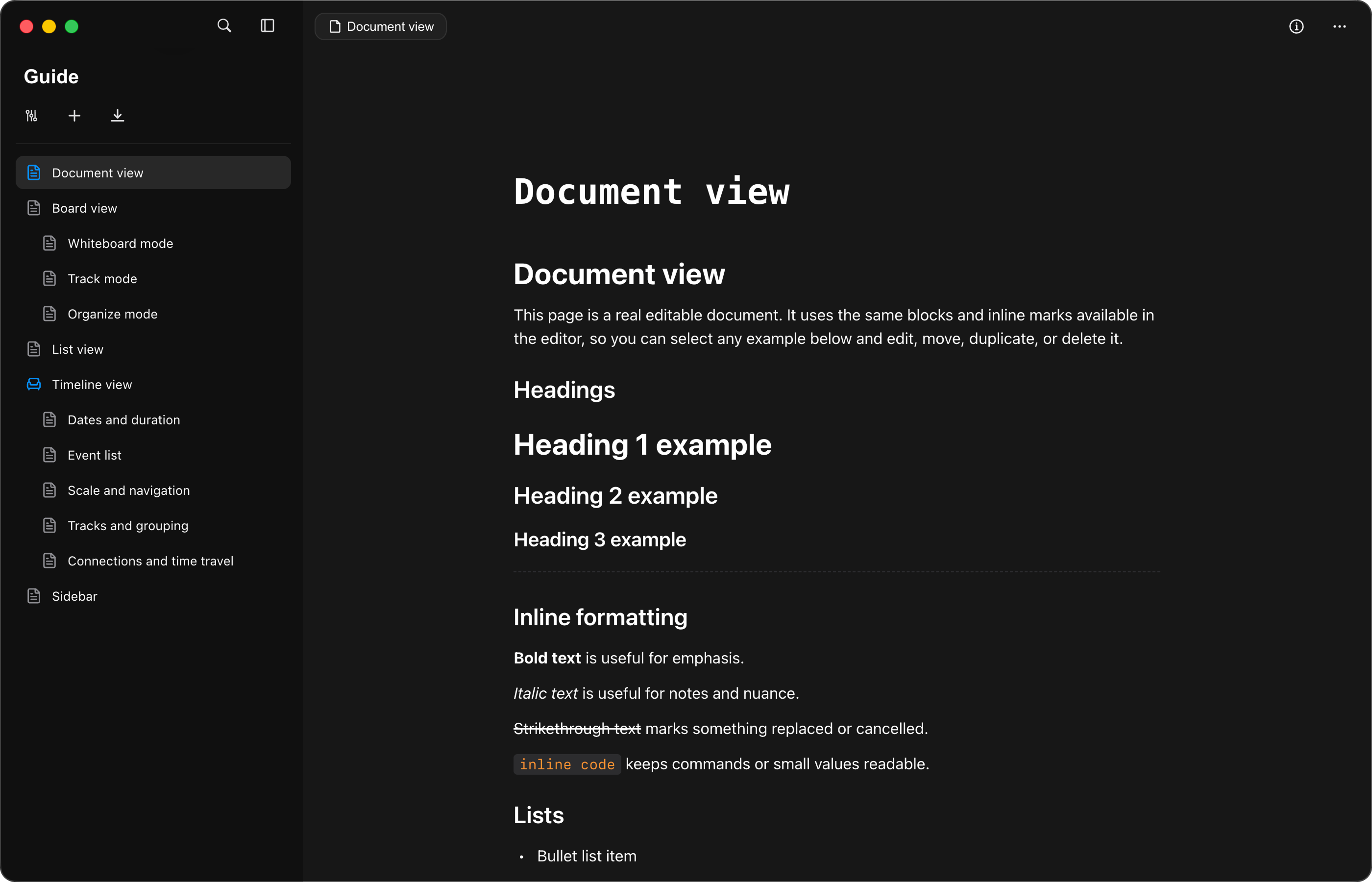 A real Quille for Mac interface showing the library and document editor